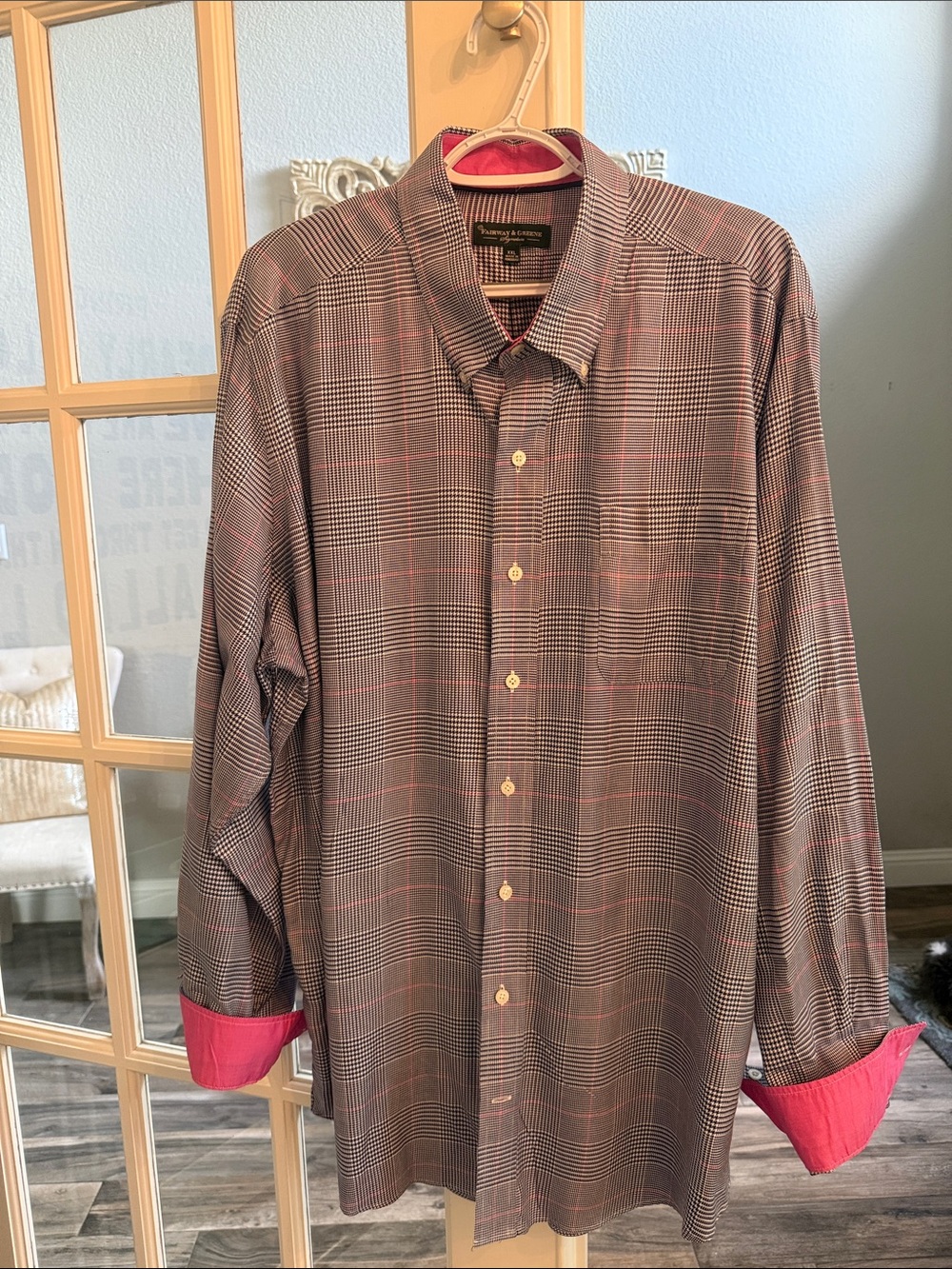Fairway & Greene Men’s Plaid Dress Shirt in Navy with Pink Accents XXL